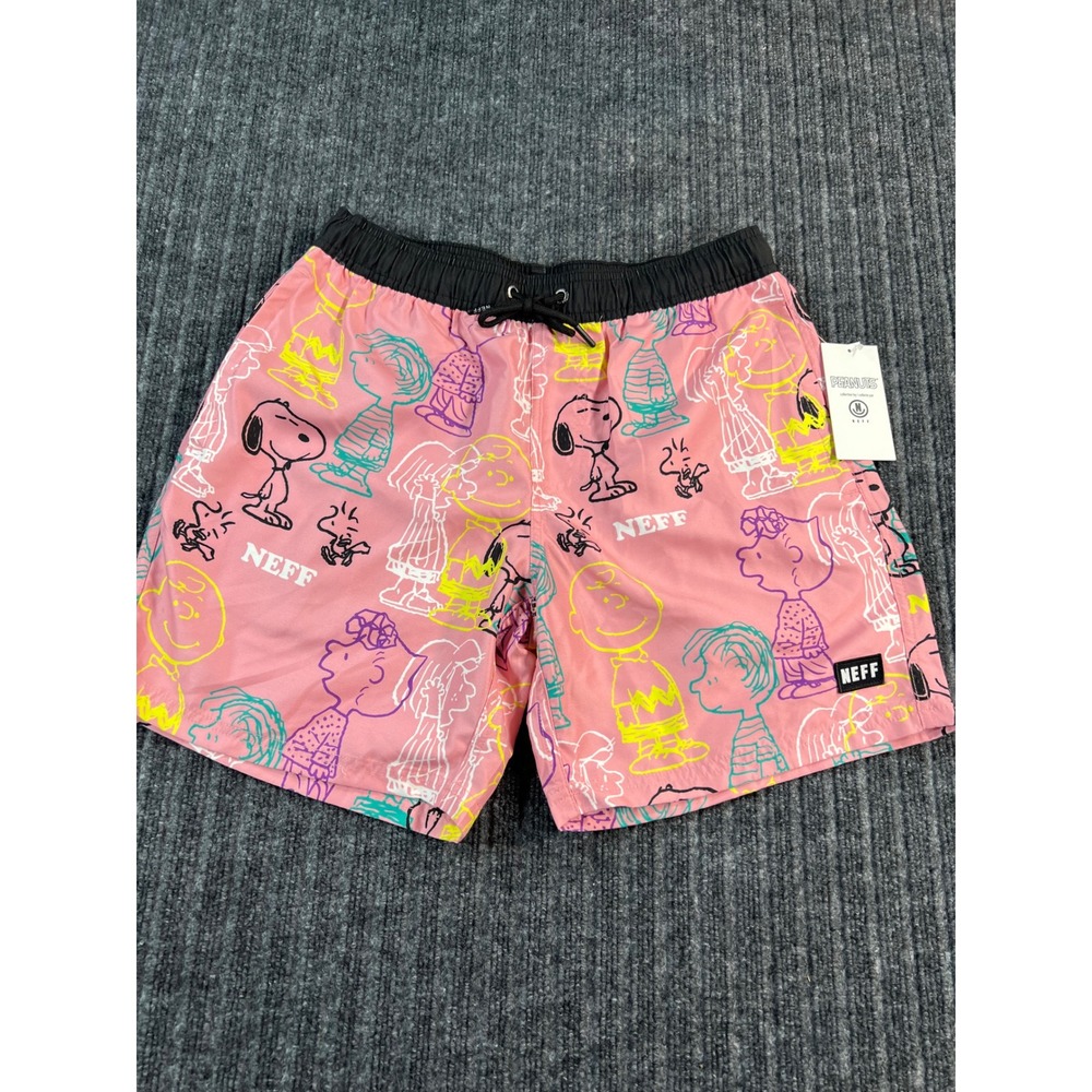 NEFF Peanuts Swim Trunks Mens Small Pink Snoopy Charlie Brown Board‎ Shorts NWT
